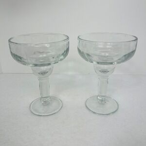Unbranded Margarita Glasses Set of 2 Clear Stemmed Wide Rim Classic Excellent